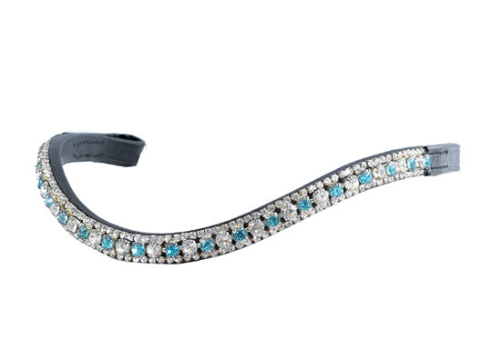 Turquoise & Clear Thin Crystal Wave - Black Browband