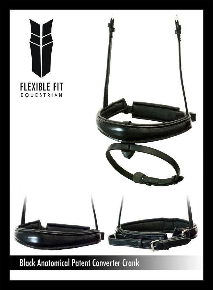 ANATOMICAL RAISED PATENT CONVERTER CRANK - BLACK SNAFFLE/DOUBLE NOSEBAND - Flexible Fit Equestrian Australia