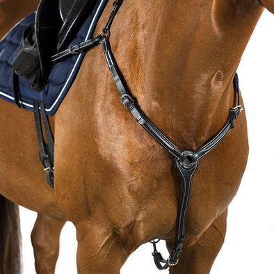 RAISED LEATHER BREASTPLATE - BLACK - Flexible Fit Equestrian Australia