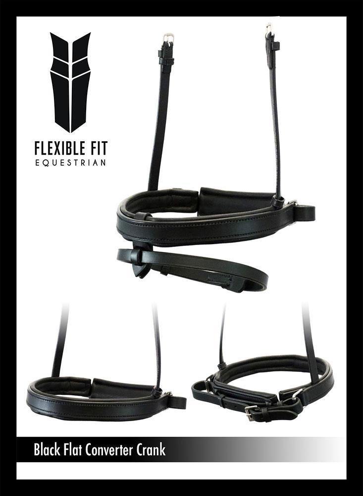 STRAIGHT FLAT PLAIN CONVERTER CRANK - BLACK SNAFFLE/DOUBLE NOSEBAND - Flexible Fit Equestrian Australia
