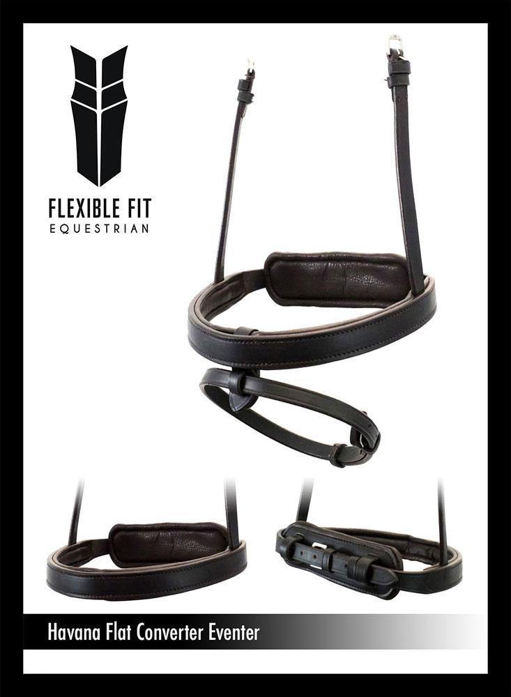 STRAIGHT FLAT PLAIN CONVERTER EVENTER - HAVANA SNAFFLE/DOUBLE NOSEBAND - Flexible Fit Equestrian Australia