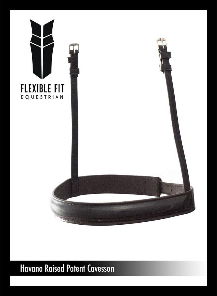 STRAIGHT RAISED PATENT SHOW CAVESSON - HAVANA NOSEBAND - Flexible Fit Equestrian Australia