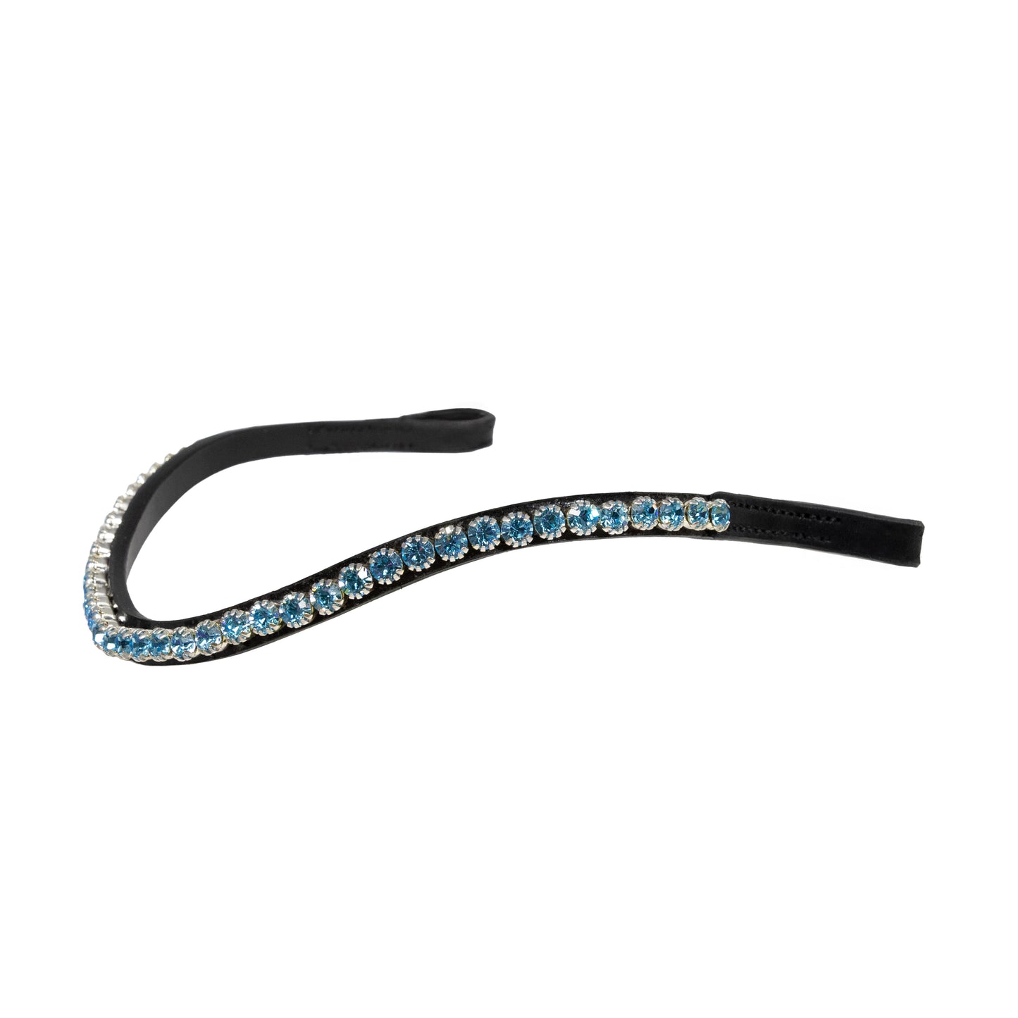 Single Row Blue Thin Crystal Wave - Black Browband
