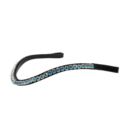 Single Row Blue Thin Crystal Wave - Black Browband