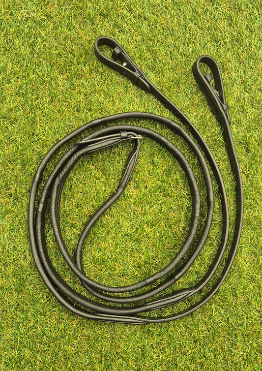 Warmblood size Black 6/8 Padded Leather Reins - Sale