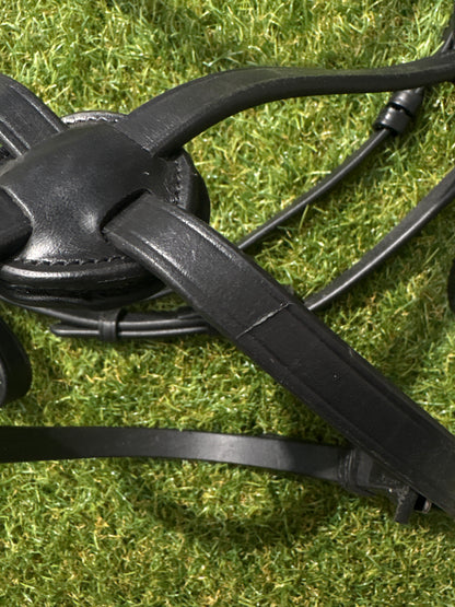 Cob Size Black Premium Gel Snaffle Bridle - White Pearl & Clear Crystal Wave Browband & Figure 8 Noseband - No Reins