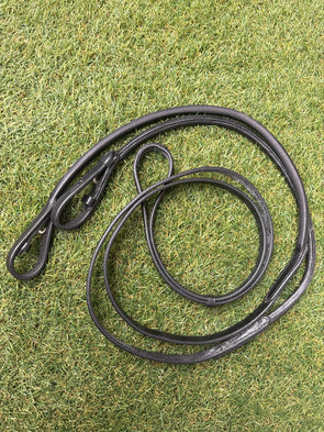 Cob Size Curb Rolled Leather Rein - Black