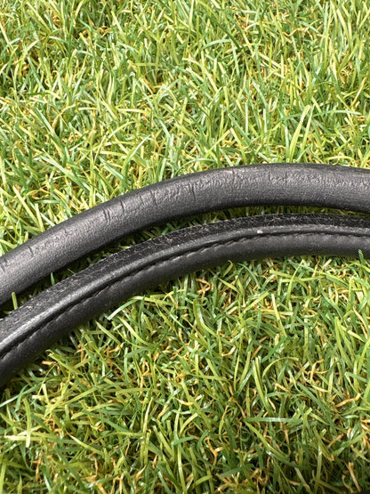 Cob Size Curb Rolled Leather Rein - Black