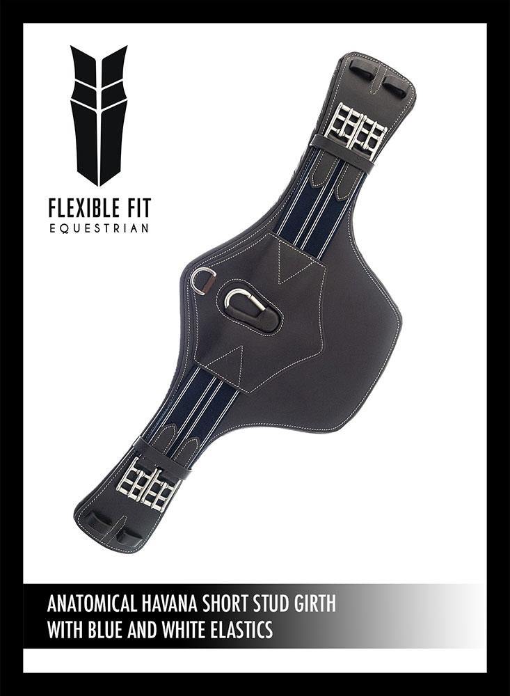 Anatomical Short Stud Girth - Blue & White Elastic