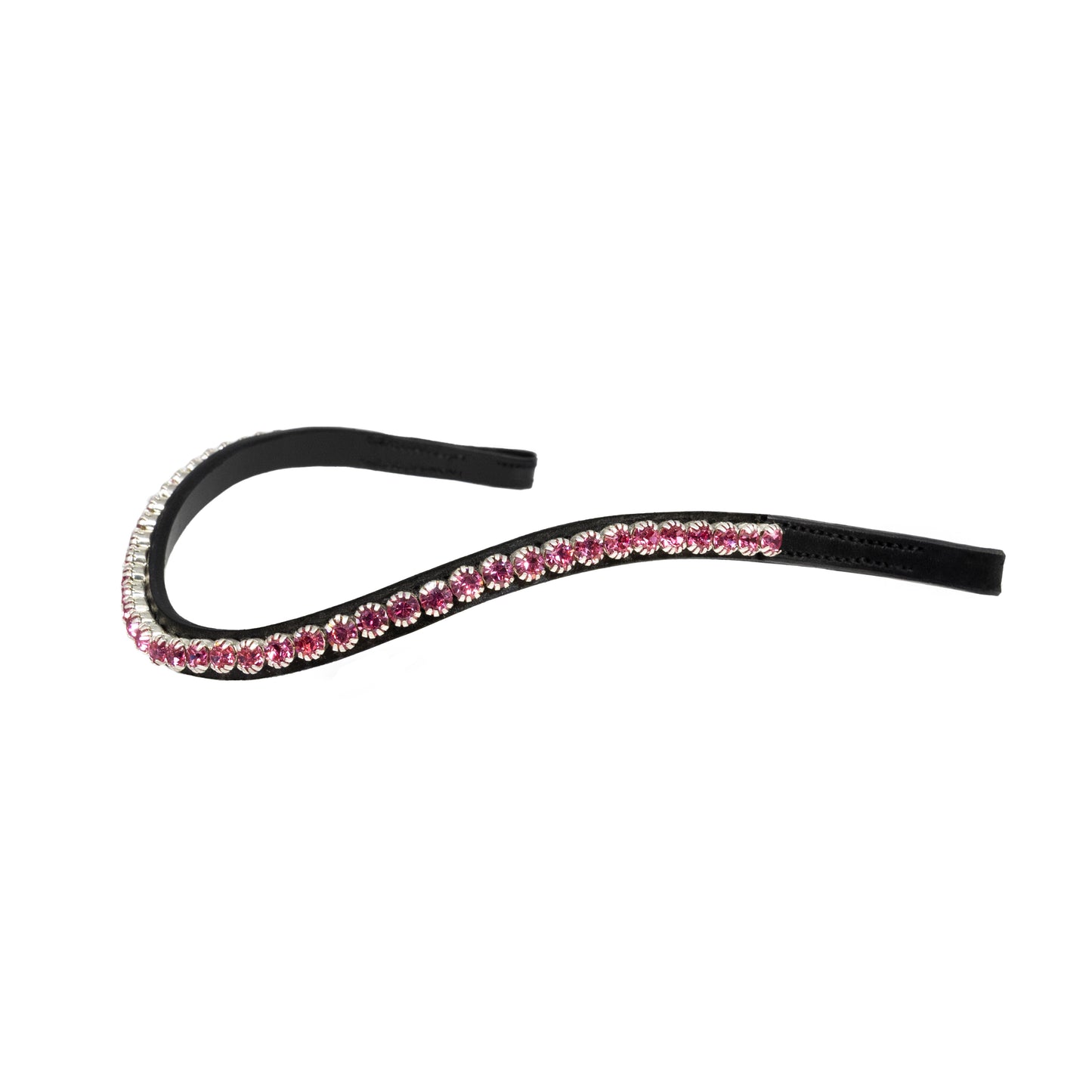 Single Row Pink Thin Crystal Wave - Black Browband