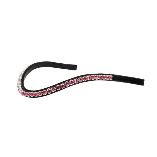 Single Row Pink Thin Crystal Wave - Black Browband