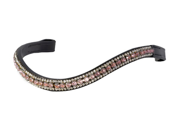 Rose Pink & Clear Crystal Thin Wave - Black Browband