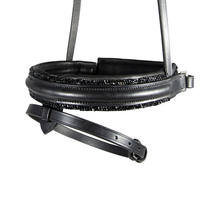 STRAIGHT RAISED CRYSTAL CONVERTER CRANK - BLACK SNAFFLE / DOUBLE NOSEBAND