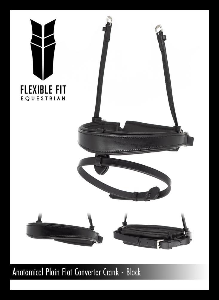 ANATOMICAL FLAT PLAIN CONVERTER CRANK - BLACK SNAFFLE/DOUBLE NOSEBAND - Flexible Fit Equestrian Australia