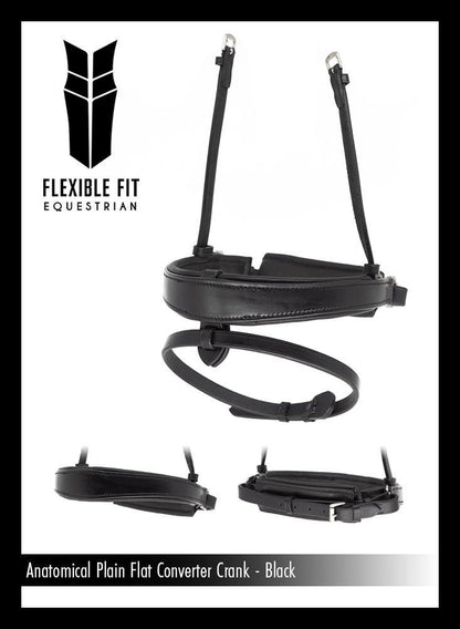 ANATOMICAL FLAT PLAIN CONVERTER CRANK - BLACK SNAFFLE/DOUBLE NOSEBAND - Flexible Fit Equestrian Australia