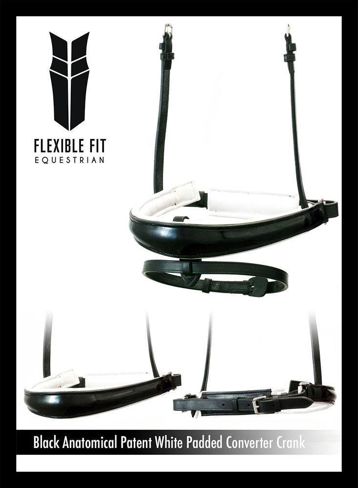 ANATOMICAL RAISED PATENT WHITE PADDED CONVERTER CRANK - BLACK SNAFFLE/DOUBLE NOSEBAND - Flexible Fit Equestrian Australia