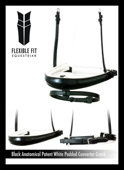 ANATOMICAL RAISED PATENT WHITE PADDED CONVERTER CRANK - BLACK SNAFFLE/DOUBLE NOSEBAND - Flexible Fit Equestrian Australia