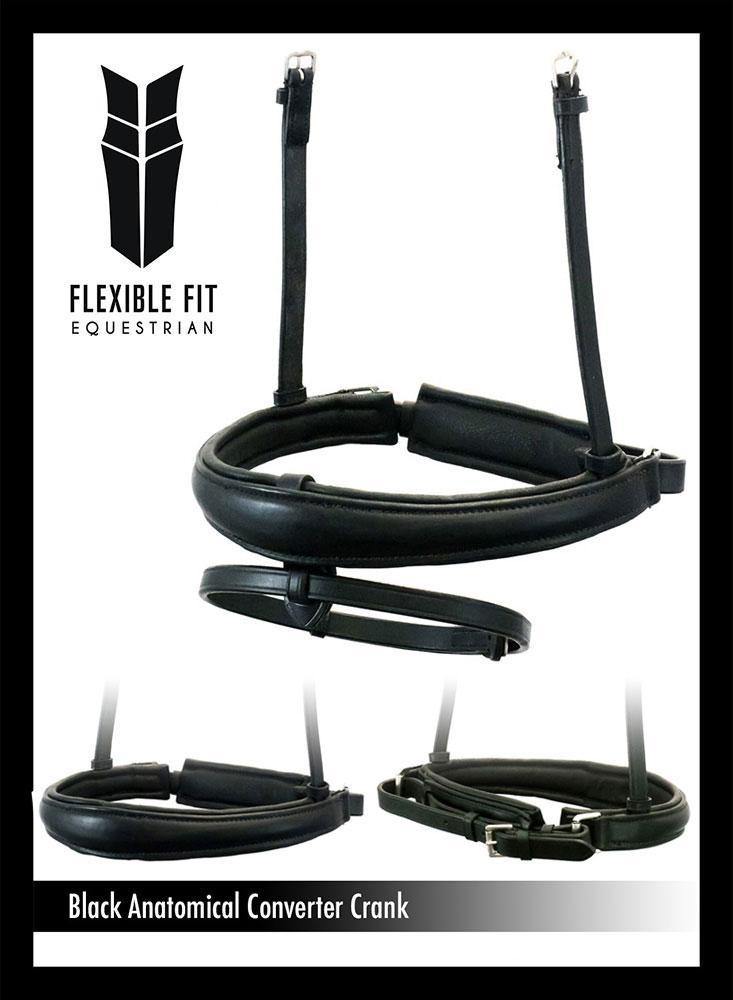 ANATOMICAL RAISED PLAIN CONVERTER CRANK - BLACK SNAFFLE/DOUBLE NOSEBAND - Flexible Fit Equestrian Australia
