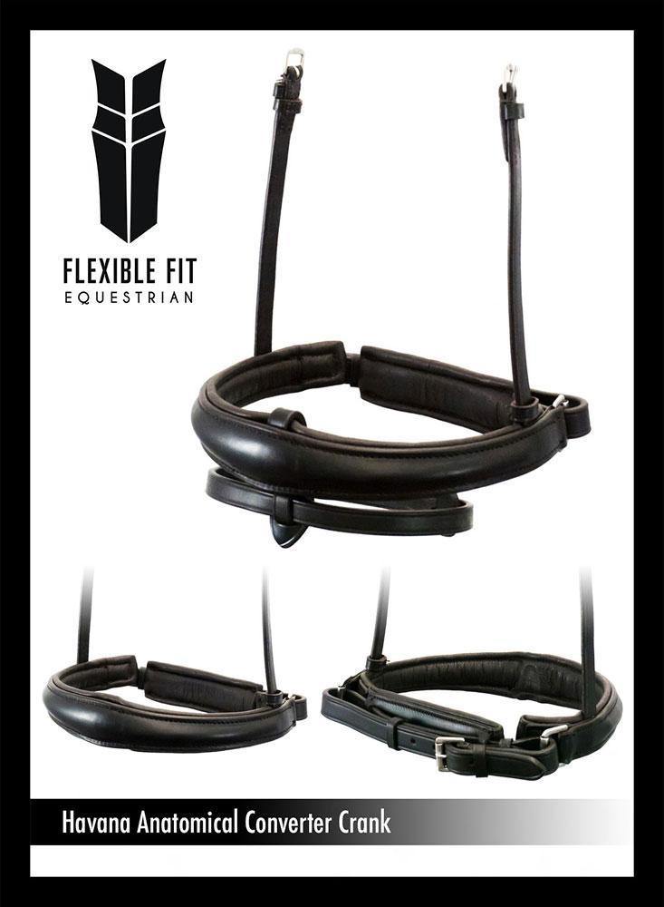 ANANTOMICAL RAISED PLAIN CONVERTER CRANK - HAVANA SNAFFLE/DOUBLE NOSEBAND - Flexible Fit Equestrian Australia