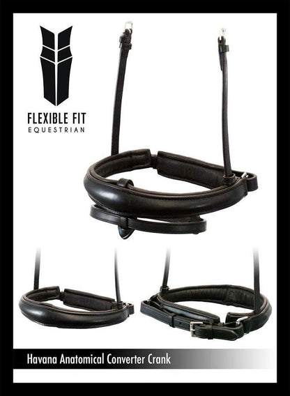 ANANTOMICAL RAISED PLAIN CONVERTER CRANK - HAVANA SNAFFLE/DOUBLE NOSEBAND - Flexible Fit Equestrian Australia