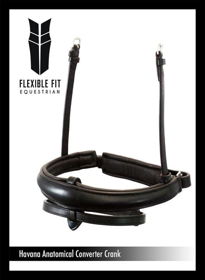 ANANTOMICAL RAISED PLAIN CONVERTER CRANK - HAVANA SNAFFLE/DOUBLE NOSEBAND - Flexible Fit Equestrian Australia