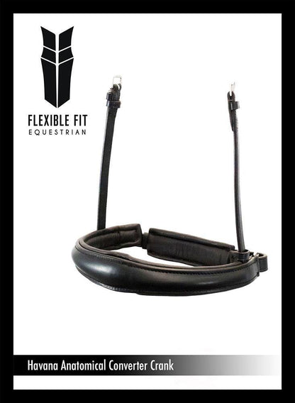 ANANTOMICAL RAISED PLAIN CONVERTER CRANK - HAVANA SNAFFLE/DOUBLE NOSEBAND - Flexible Fit Equestrian Australia