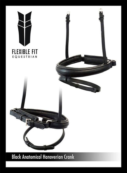 ANATOMICAL RAISED PLAIN HANOVERIAN CRANK - BLACK NOSEBAND - Flexible Fit Equestrian Australia