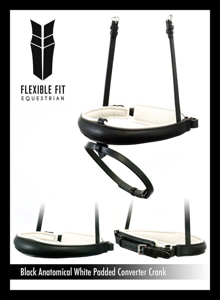 ANATOMICAL RAISED WHITE PADDED CONVERTER CRANK - BLACK SNAFFLE/DOUBLE NOSEBAND - Flexible Fit Equestrian Australia