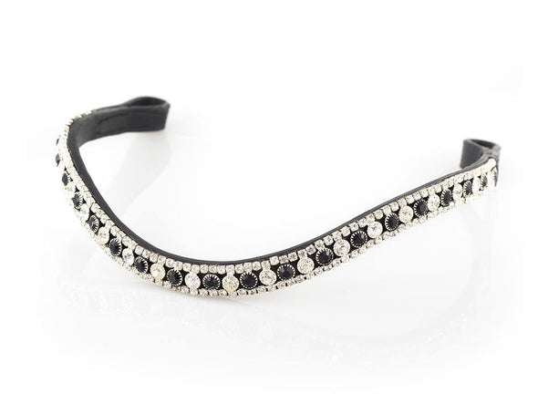 BLACK AND CLEAR THIN CRYSTAL WAVE - BLACK BROWBAND - Flexible Fit Equestrian Australia