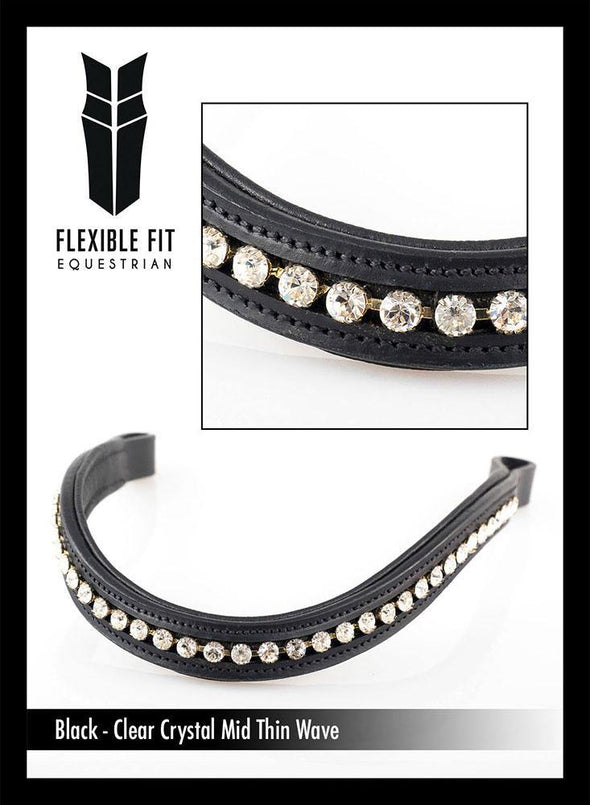 CLEAR CRYSTAL MID THIN WAVE - BLACK BROWBAND - Flexible Fit Equestrian Australia