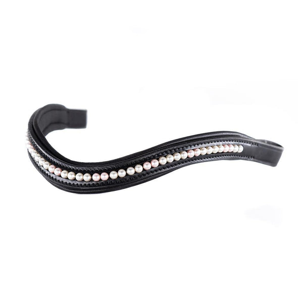 CREAM AND DOUBLE ROSE PEARL WAVE - BLACK BROWBAND - Flexible Fit Equestrian Australia