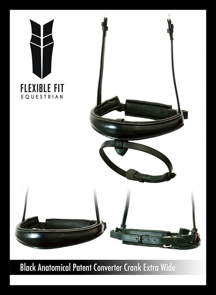 EXTRA WIDE ANATOMICAL RAISED PATENT CONVERTER CRANK - BLACK SNAFFLE/DOUBLE NOSEBAND - Flexible Fit Equestrian Australia