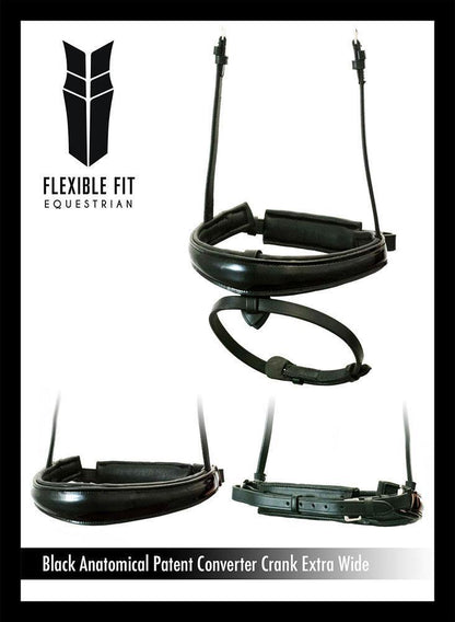 EXTRA WIDE ANATOMICAL RAISED PATENT CONVERTER CRANK - BLACK SNAFFLE/DOUBLE NOSEBAND - Flexible Fit Equestrian Australia