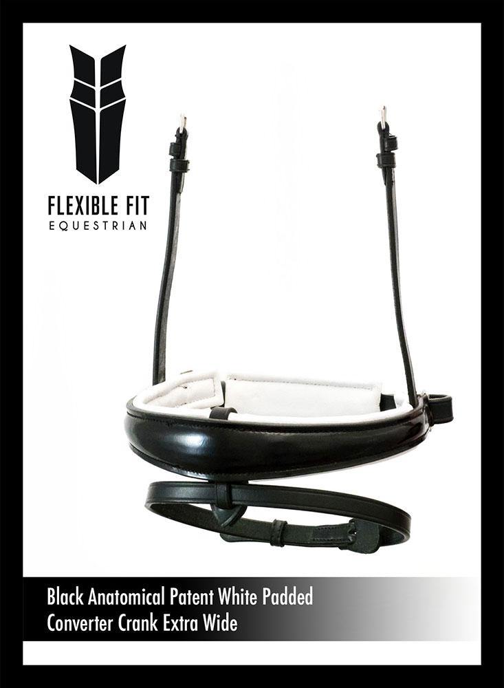 EXTRA WIDE ANATOMICAL RAISED PATENT WHITE PADDED CONVERTER CRANK - BLACK NOSEBAND - Flexible Fit Equestrian Australia