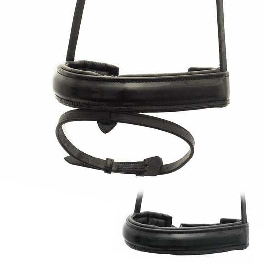 EXTRA WIDE STRAIGHT RAISED PATENT CONVERTER CRANK - BLACK SNAFFLE/DOUBLE NOSEBAND - Flexible Fit Equestrian Australia