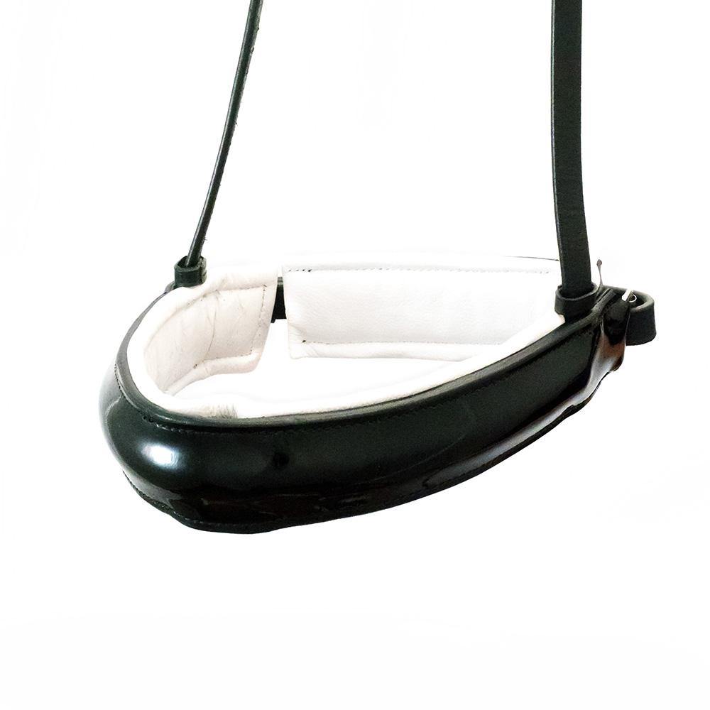 EXTRA WIDE STRAIGHT RAISED PATENT WHITE PADDED CONVERTER CRANK - BLACK SNAFFLE/DOUBLE NOSEBAND - Flexible Fit Equestrian Australia