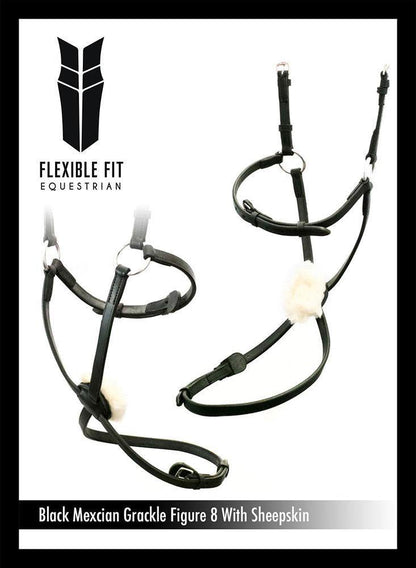 FIGURE 8 WITH SHEEPSKIN - BLACK NOSEBAND - Flexible Fit Equestrian Australia