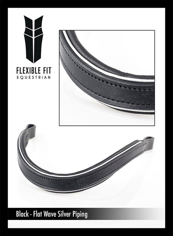 FLAT WAVE SILVER PIPE - BLACK BROWBAND - Flexible Fit Equestrian Australia