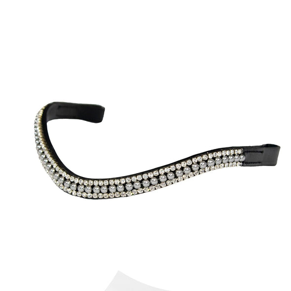 Grey Pearl with Clear Crystal Wave - Black Browband - Flexible Fit Equestrian Australia