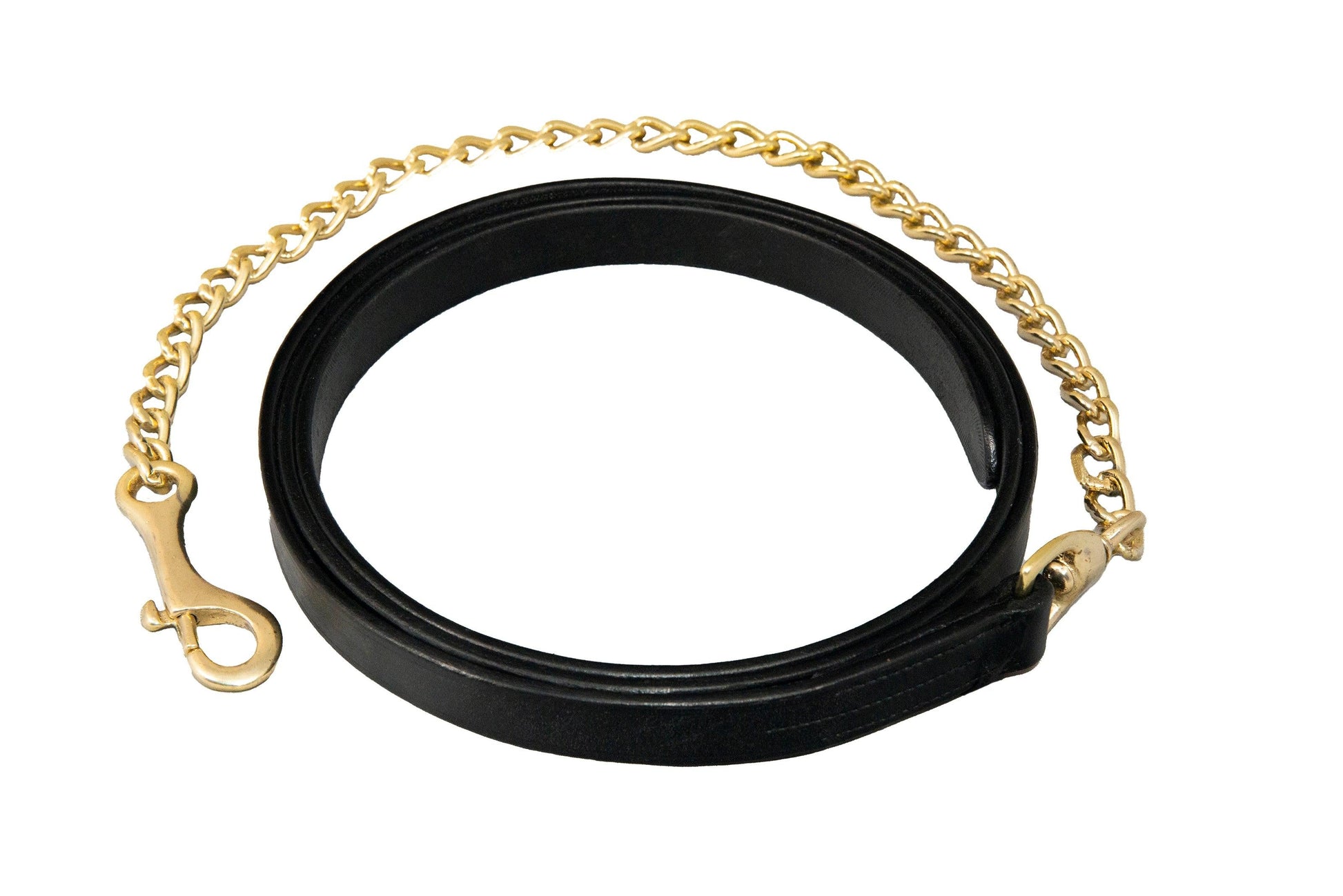 Leather Lead with Chain - Black - Flexible Fit Equestrian Australia