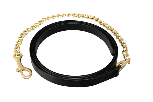 Leather Lead with Chain - Black - Flexible Fit Equestrian Australia