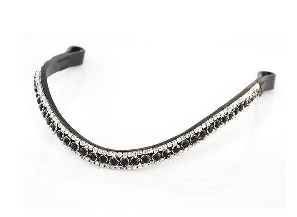 MAIN BLACK AND CLEAR THIN CRYSTAL WAVE - BLACK BROWBAND - Flexible Fit Equestrian Australia