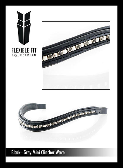 MINI CLINCHER GREY CRYSTAL WAVE - BLACK BROWBAND - Flexible Fit Equestrian Australia