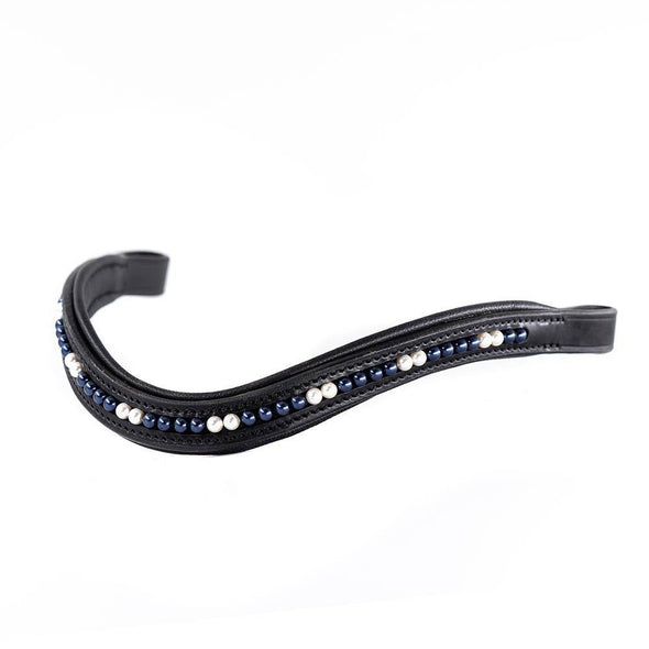 NAVY AND DOUBLE CREAM PEARL WAVE - BLACK BROWBAND - Flexible Fit Equestrian Australia