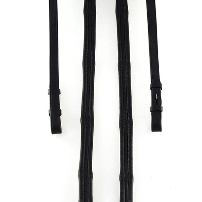PADDED LEATHER 6/8 BILLETS BLACK REINS - Flexible Fit Equestrian Australia