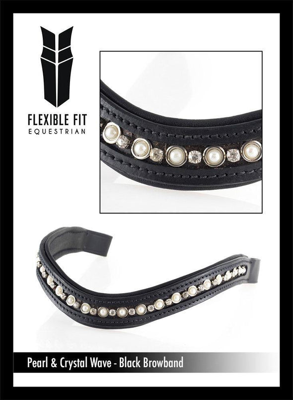 PEARL AND CRYSTAL WAVE - BLACK BROWBAND - Flexible Fit Equestrian Australia