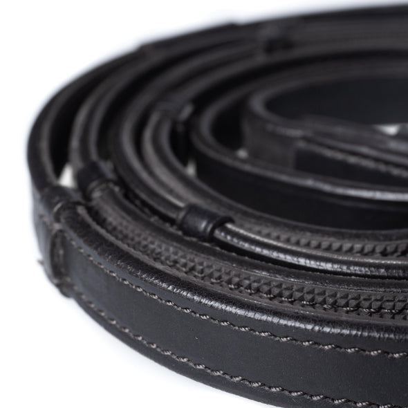 PLAIN LEATHER WITH RUBBER INSOLE AND CONTINENTAL STOPPERS BLACK REINS - Flexible Fit Equestrian Australia