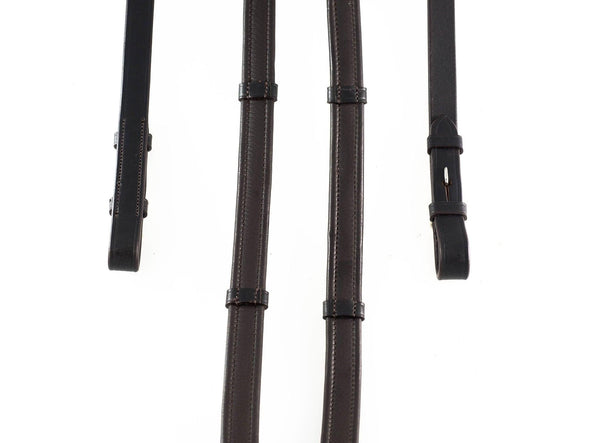 Show Padded Leather with Continental Stoppers Havana Reins - Flexible Fit Equestrian Australia