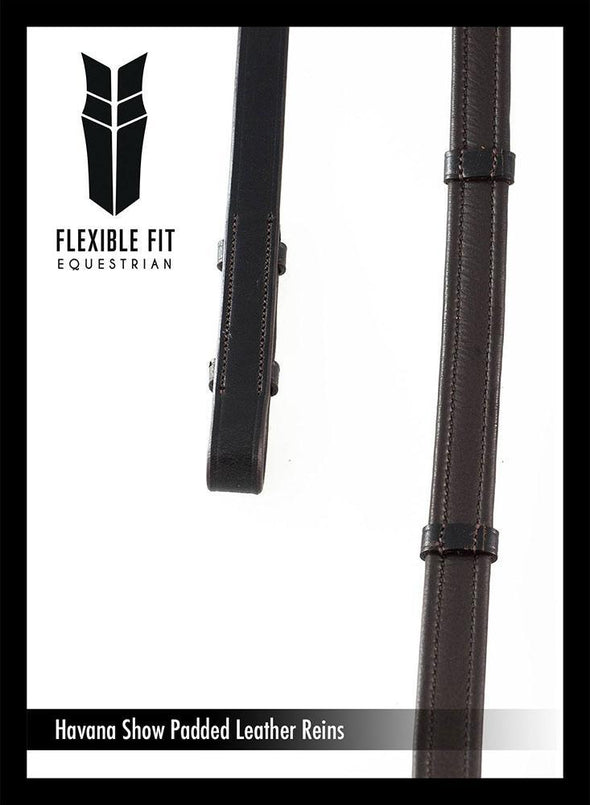 Show Padded Leather with Continental Stoppers Havana Reins - Flexible Fit Equestrian Australia
