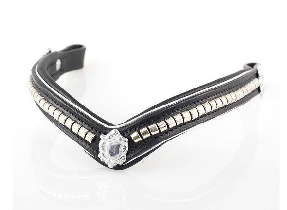S/S CLINCHER V WITH SHIELDS SILVER PIPING - BLACK BROWBAND - Flexible Fit Equestrian Australia